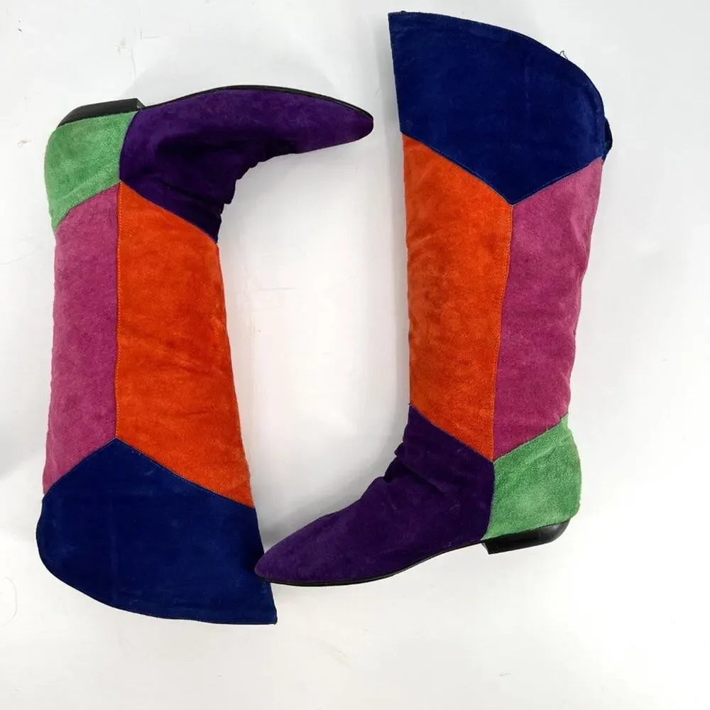 1980s Colorblock Suede Boots Just Over The Knee